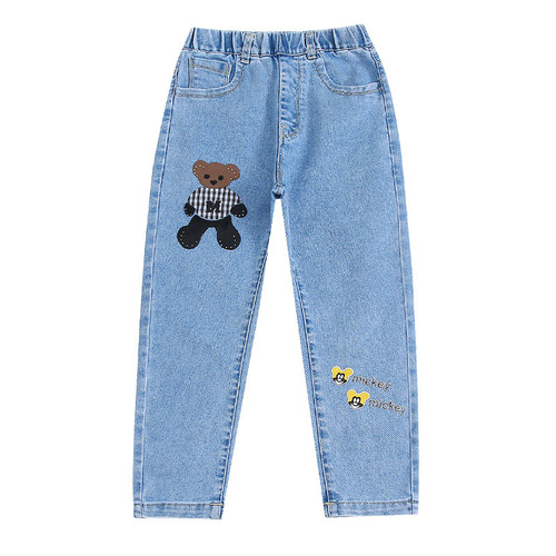 Children's Denim Pants 2024 Spring and Autumn New Style Girls Fashion Baby Pants for Big Kids Loose Casual Trousers