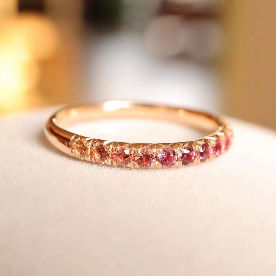 Copper stone inlay, fuchsia cute ring, with gem, gradient