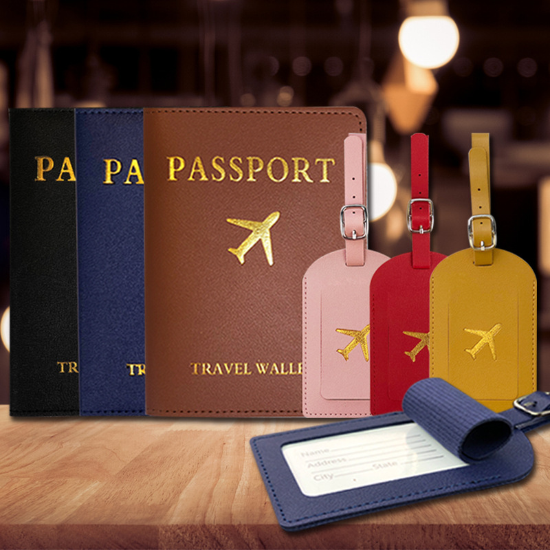 跨境现货行李牌护照夹套装luggage tag passport holder护照套