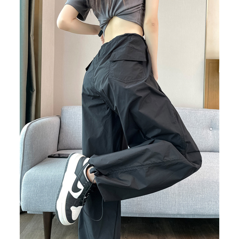 Quần ống rộng nữ chất lụa lạnh chống nắng, dáng suông mỏng nhẹ mùa hè — Mẫu thông thường màu xám nhạt, Màu trắng be mẫu dài, Màu hồng mẫu thông thường, Màu đen dáng nhỏ chi tiết 4