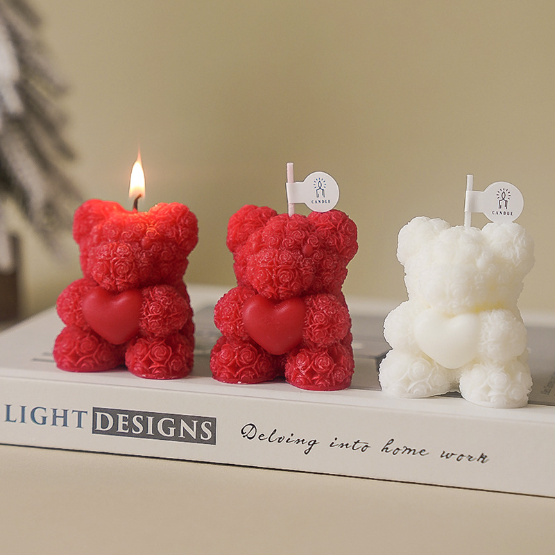 Día de San Valentín rosa oso vela de incienso regalo de mano al por mayor atmósfera de estilo de hogar adornos lindos osos vela