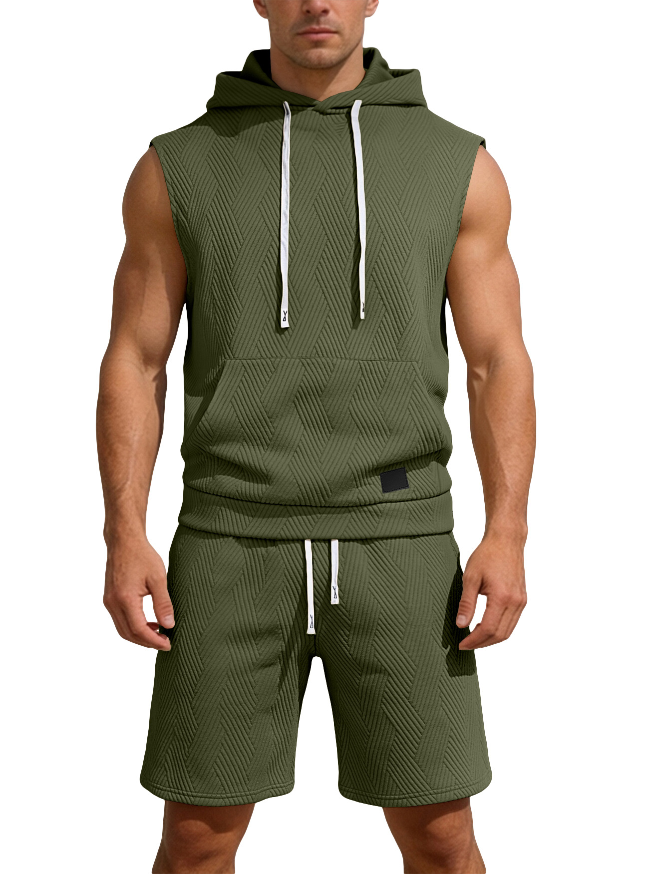 Nuevo transfronterizo de Europa y América de verano sin mangas chaleco de hombro holgado hombre deportivo casualizado chaleco con capuchón suit