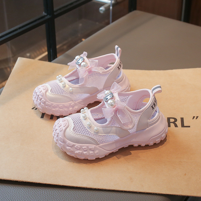 Zapatos casuales transpirables de malla para niños 2026 verano sandalias deportivas para niñas arco de perlas zapatos de princesa de moda image 4