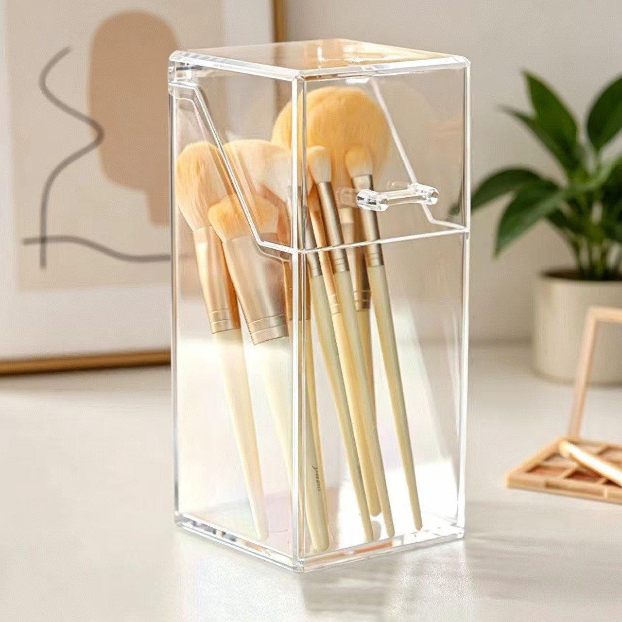 Staubdichte Acryl-Aufbewahrungsregal tragbarer Desktop-Lippenstift-Pinsel transparente Box mit Deckel Stiftständer Makeup-Pinsel-Aufbewahrungsbehälter