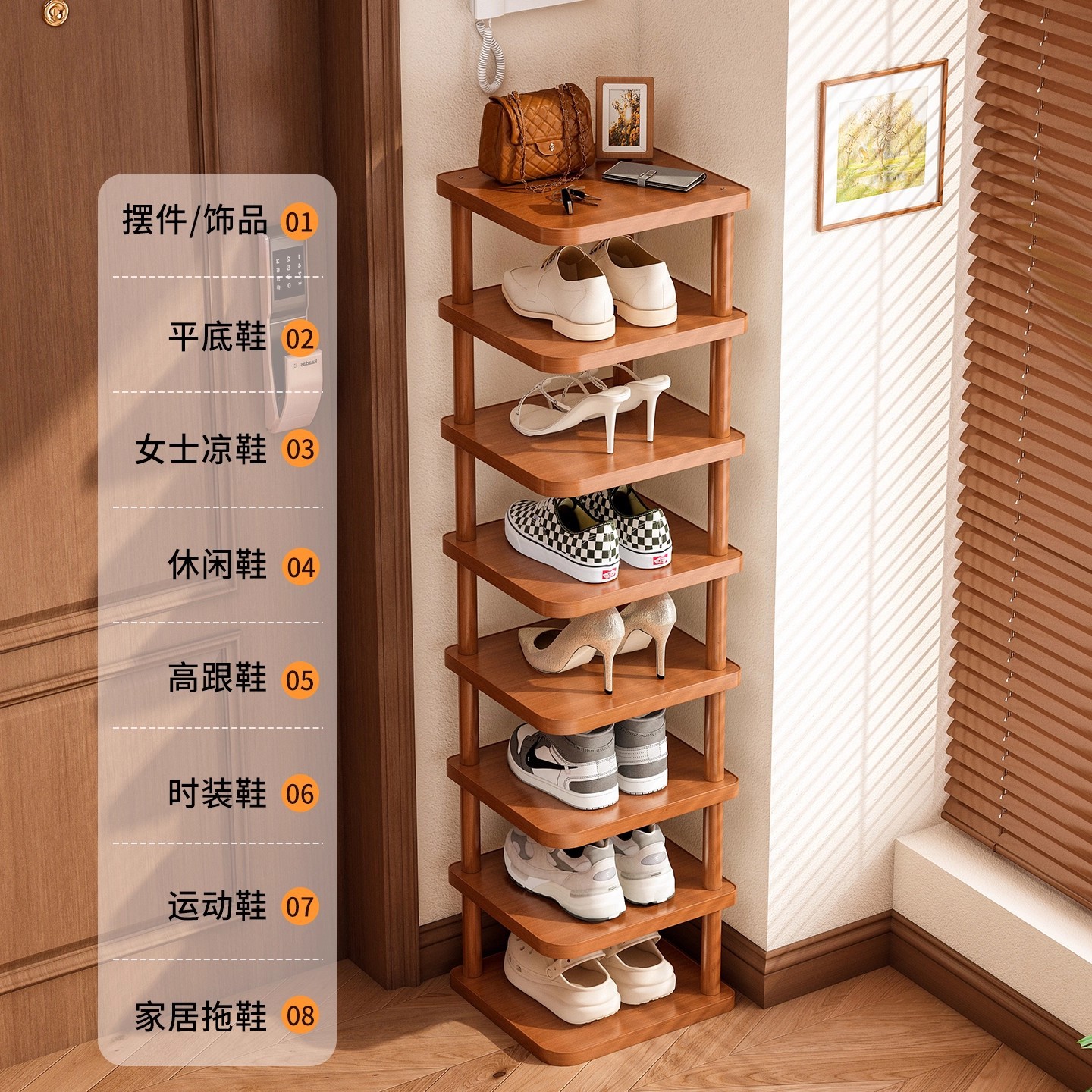 Estante de zapatos multicapa en la puerta del estante de zapatos pequeño estante de almacenamiento de zapatos doméstico simple pequeño armario de zapatos estrecho para alquiler de dormitorios