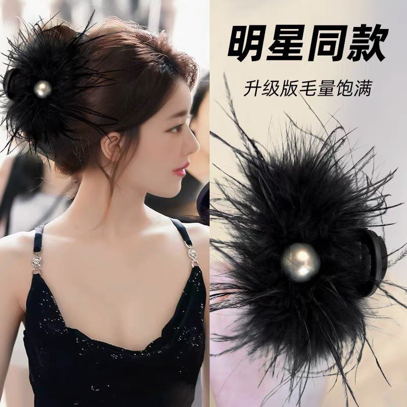 2026秋冬ミンクファー毛皮ヘアクリップ、高級感のある後頭部用大型シャーククリップ、ハート型キラキラ輝くダイヤモンド付き毛皮ヘアクリップ