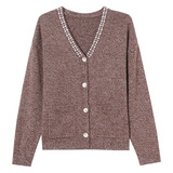 年轻款100%羊毛针织衫秋冬中年女士外套大码宽松羊毛衫开衫妈妈装，女装针织衫/毛衣，妃慕昵服饰