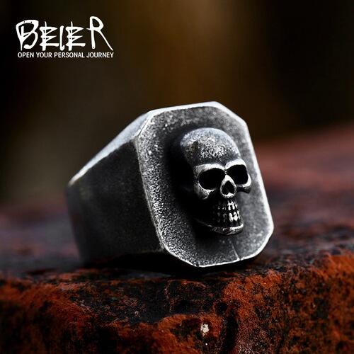 beier foreign trade new stainless steel old skull ring wholesale European and American retro punk style titanium steel ring