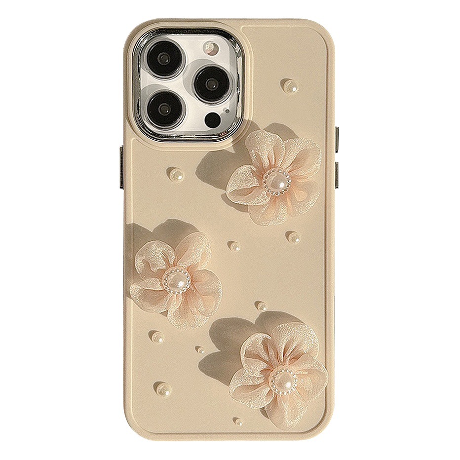 Funda para iPhone 17 con Encaje de Perlas y Flores, Compatible con iPhone 15 Pro Max, Funda para Teléfono Apple 13, Elegante, Anti-caídas, 11, Tridimensional, 16