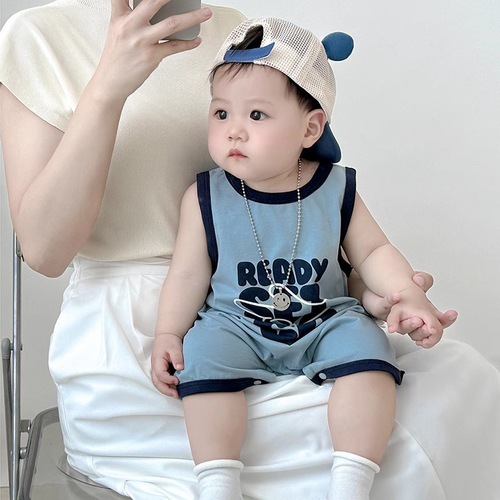 Summer wide-shouldered sleeveless one-piece baby vest one-piece baby clothes out casual baby bag fart clothes