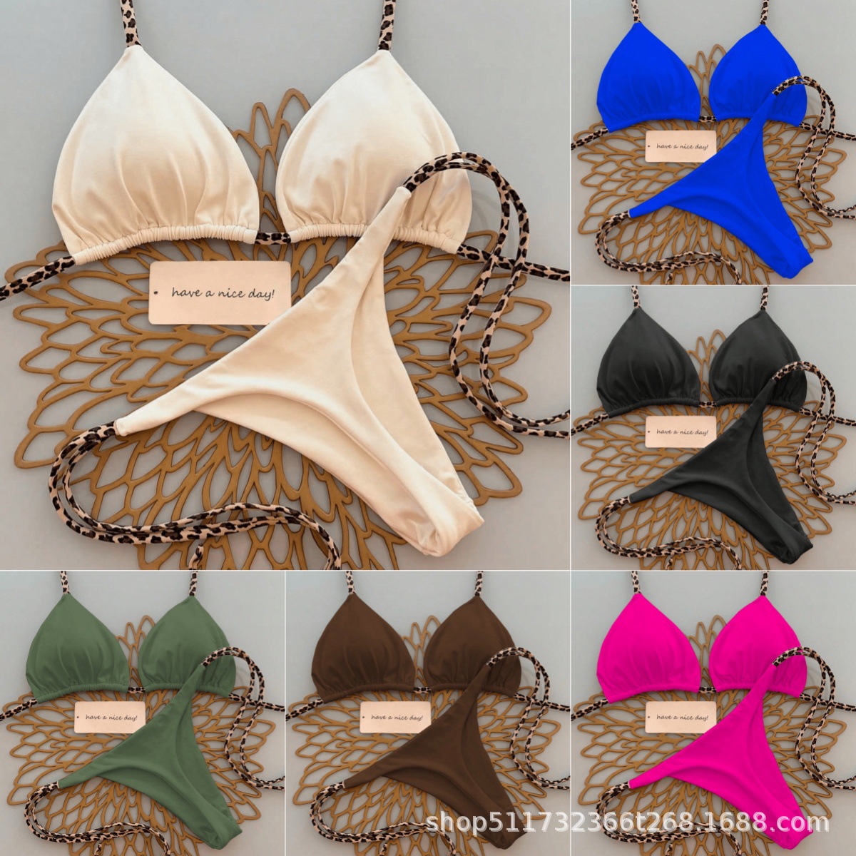 European and American Style Swimwear for Women 2025, Tie-Up Halter Neck Triangle Cup Beach Swimsuit, Solid Color Hot Spring Bikini, European and American Style