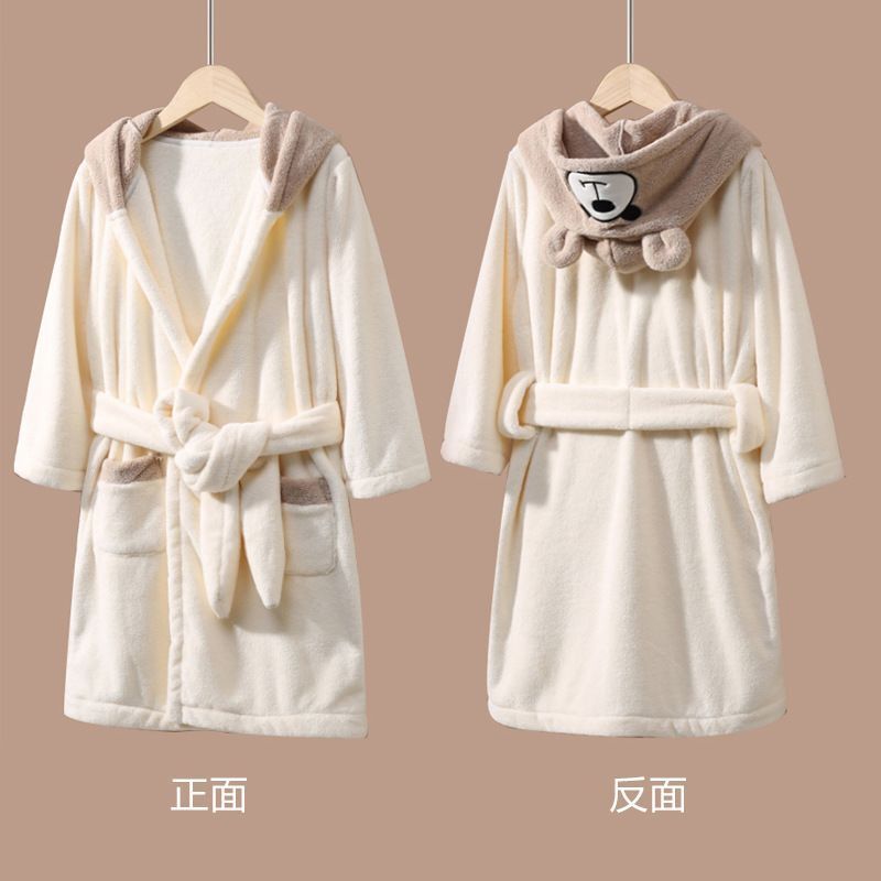 Children's Bathrobe, Coral Velvet, Thickened, Absorbent, Wearable Bath Towel, Four-Season Style, Cartoon Hooded Home Wear Bathrobe for Older Children Children's Bathrobe, Coral Velvet, Thickened, Absorbent, Wearable Bath Towel, Four-Season Style, Cartoon Hooded Home Wear Bathrobe for Older Children