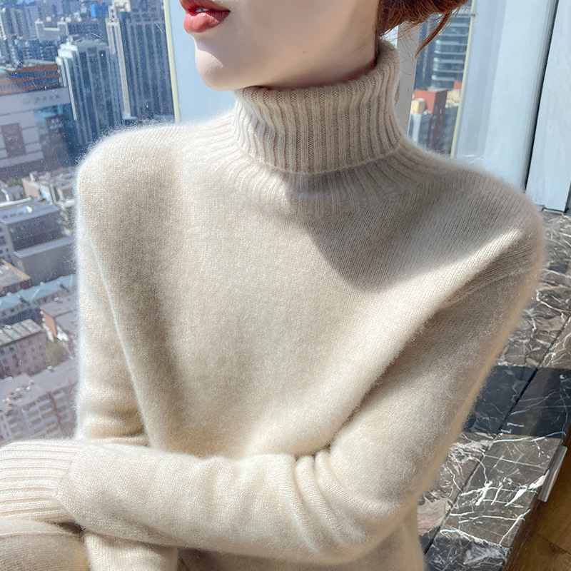 Heavy Weightweight Thickeneded 100% Pure Wool Knitwear for Women in Autumn and Winter High Collar Long-Sleeved Cashmere Knitwear Versatile Pullover Bottoming Knitwear