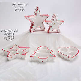 跨境圣诞就节创意鸡蛋盘景观装饰圣诞镂空陶瓷礼物摆件装饰品发光