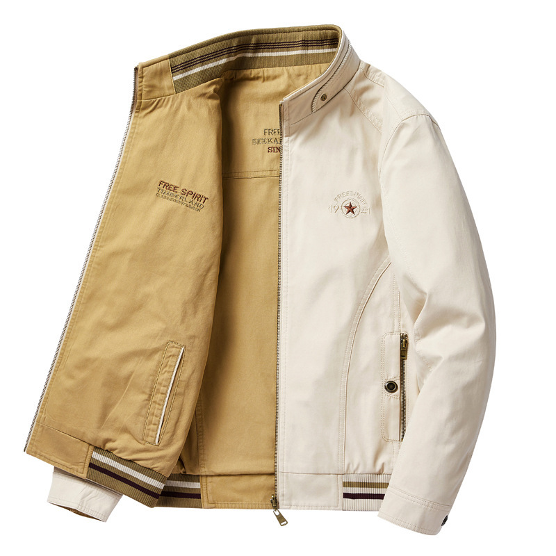 Double-sided Jacket Coat Men's Autumn Middle-aged Retro Mature Vertical Collar Cardigan Loose Casual Top for Autumn and Winter 2022