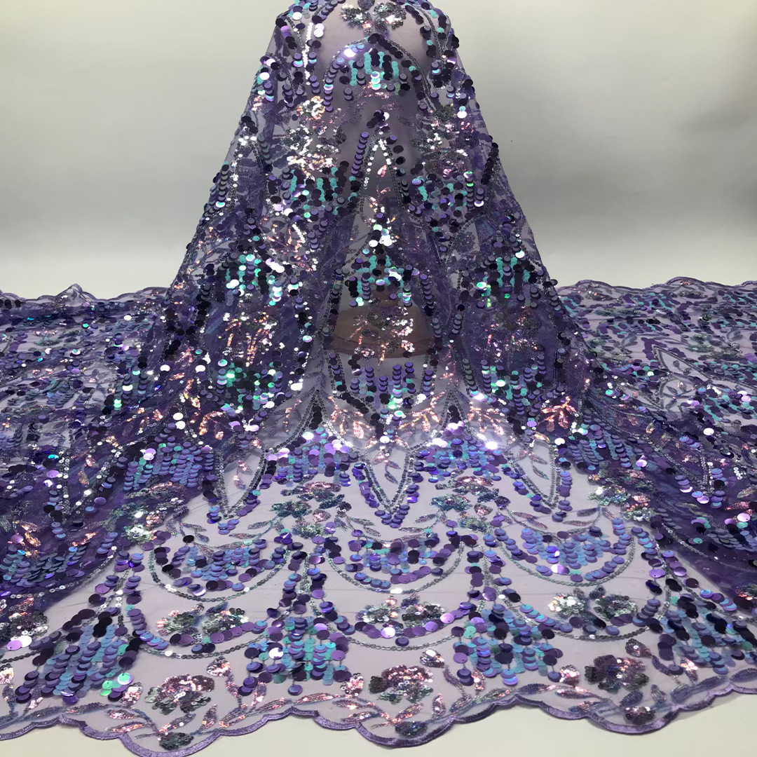 Tela de bordado de lentejuelas de malla inferior bordado de cuentas pieza colgante popular original llano ropa de niños vestido de moda tela JX1955