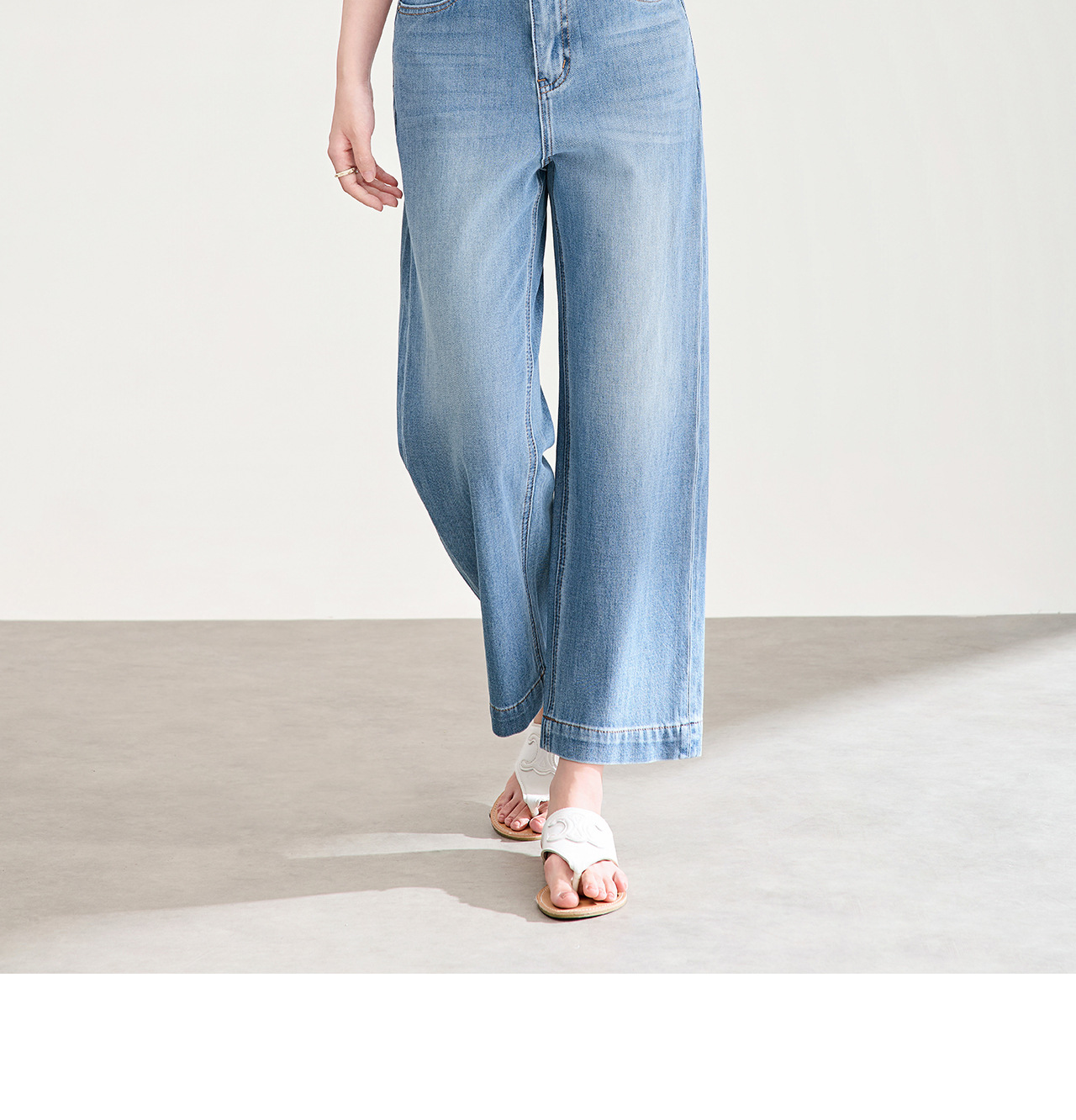 Quần jean nữ cạp cao ống rộng chất liệu cotton pha sợi co giãn mềm mại — xanh lam chi tiết 17