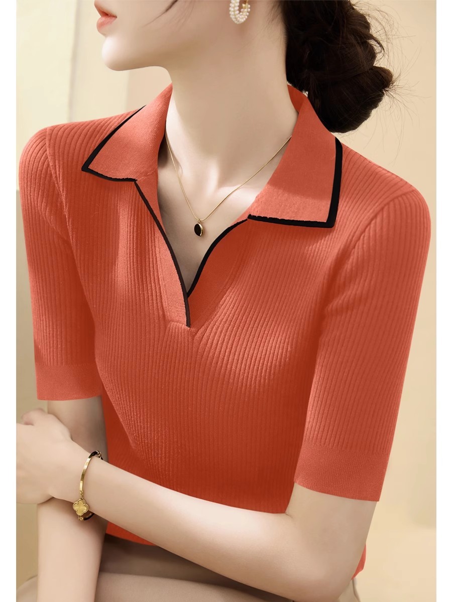 桔红色~拼色 短袖