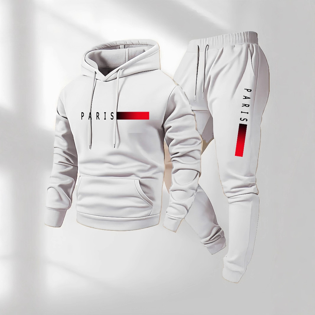 Cross-border European size casual fashion unisex PARIS letter print hoodie and drawstring tracksuit