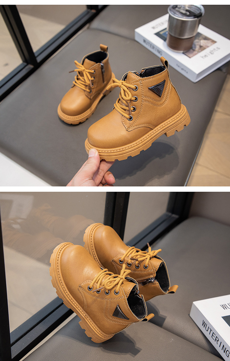 Nouvelles chaussures d'automne 2024, bottes courtes en cuir pour hommes et femmes Martin pour enfants, bottes jaunes pour bébé_voghion.com