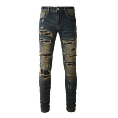 现货 ksubi jeans牛仔裤  美式时尚复古做旧破洞印花牛仔裤男