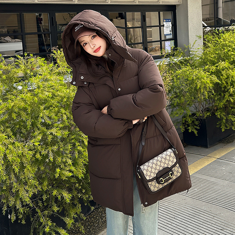 冬季新款高级感宽松保暖加厚中长款连帽休闲漂亮棉服女装外套