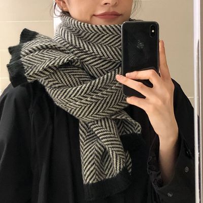 网红斜纹仿羊绒围巾女秋冬季潮韩版百搭披肩外搭两用保暖围脖男|ms