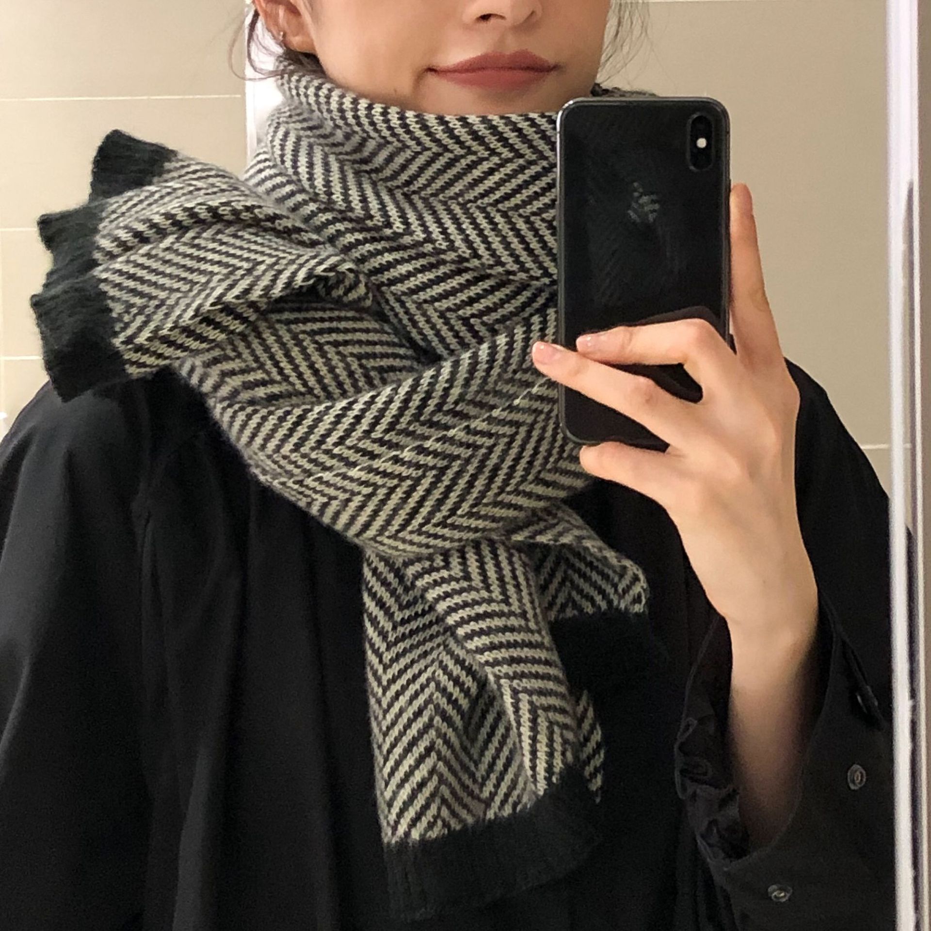 网红斜纹仿羊绒围巾女秋冬季潮韩版百搭披肩外搭两用保暖围脖男|ms