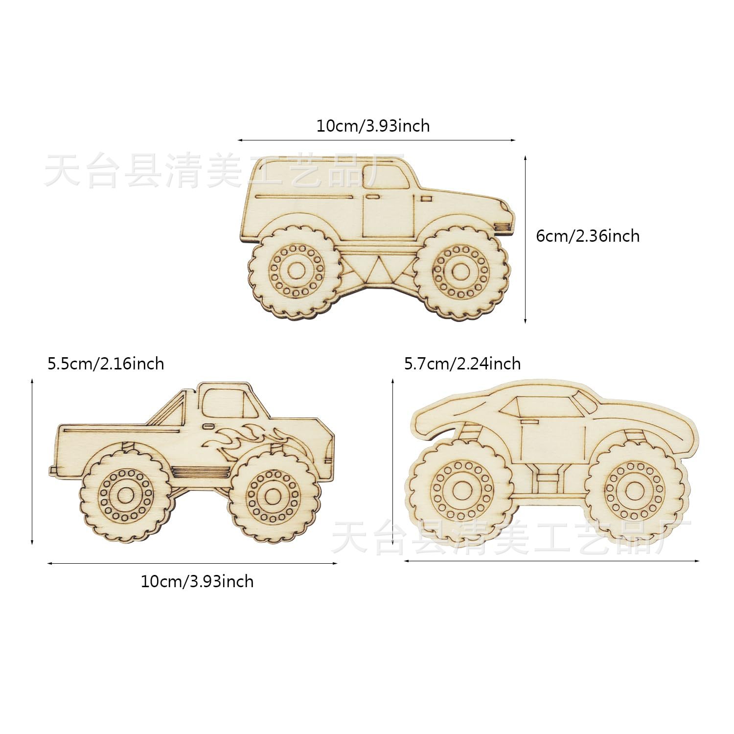Camión monstruo de madera sin terminar hueca camión artesanal juego de fiesta vehículo de regalo pintado adornos de madera