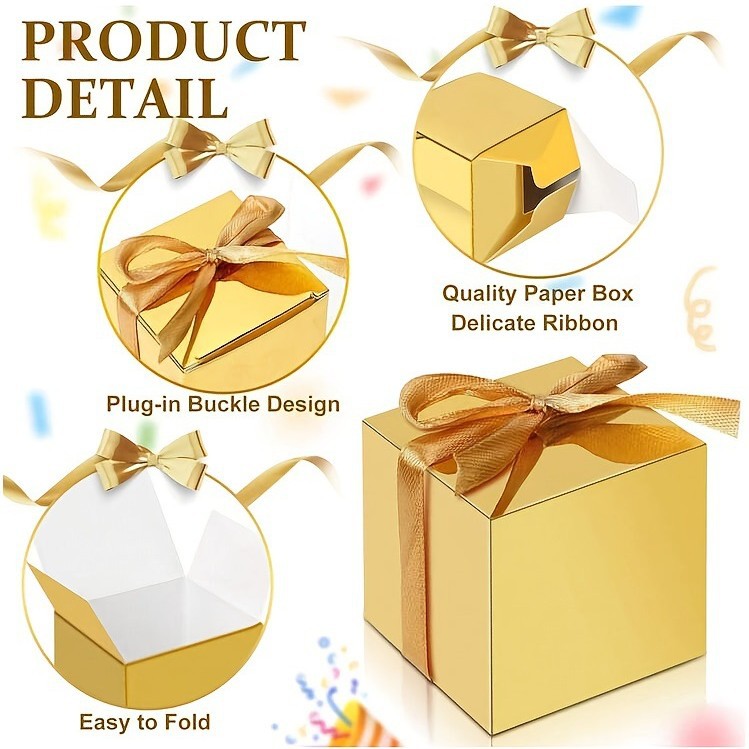 正方形金色喜糖盒欧式纯色方形盒子巧克力糖果盒生日毕业派对装饰