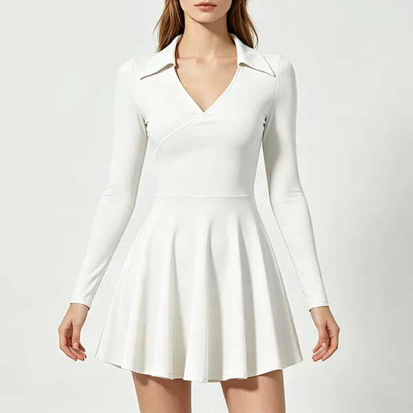 Women's Long-Sleeve Tennis Dress with Pockets, Sports Dress, Golf Tennis Dress, Long-Sleeve Tennis Dress