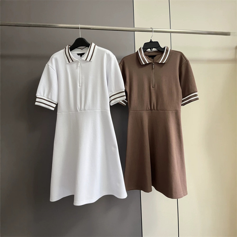 0694 Italian Style~Feminine Embroidered Lettered Lapel Half-Zip Slim-Fit Short-Sleeve Knit Dress 178A
