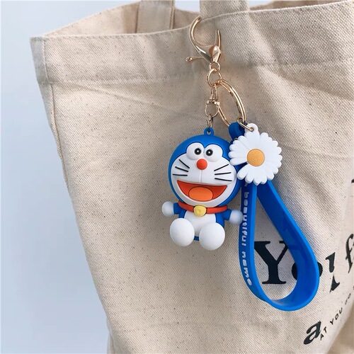 Cute blue fat internet celebrity pendant keychain PVC cartoon couple bag pendant Doraemon keychain doll