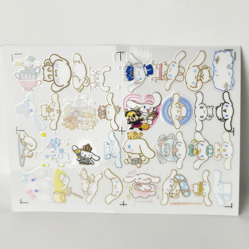 Sanrio Cinnamoroll Hollow Three-Dimensional Waterproof Journal Stickers Notebook Uv Transfer Stickers Crystal Label Customization