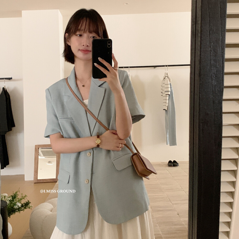 Clearance non-refunded Korean style high-end elegant suit jacket women's thin loose casual short-sleeved jacket women's suit