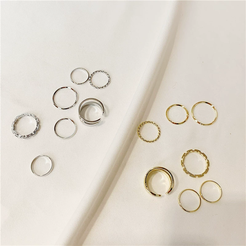 Ring Set, 7-Piece Adjustable Open Rings, Light Luxury European Style