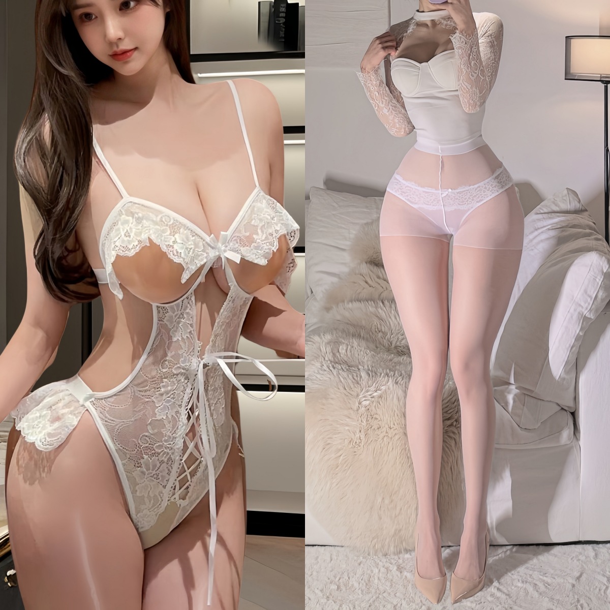 흰색 + 흰색 팬티 스타킹