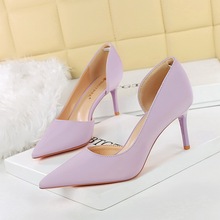 3226-A2 European and American style banquet high-heeled shoes with a feminine feel, thin heels, shallow mouth, pointed toe, side empty high-heeled shoes, professional shoes