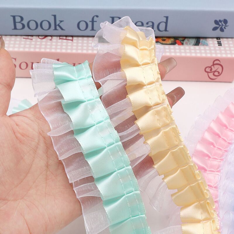 1 メートルのポリエステル二層プリーツレース diy 自家製ヘアアクセサリー頭飾りネックストラップジュエリーリボンアクセサリー装飾材料|undefined