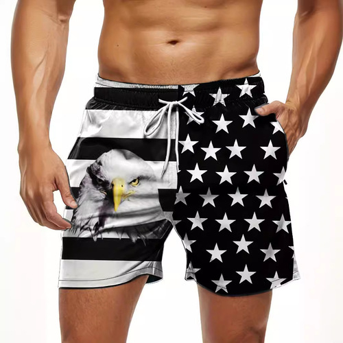 Summer Flag Element Men's 3D Digital Printing Short Sleeve Casual Five-Finger Beach Shorts Sports Pants