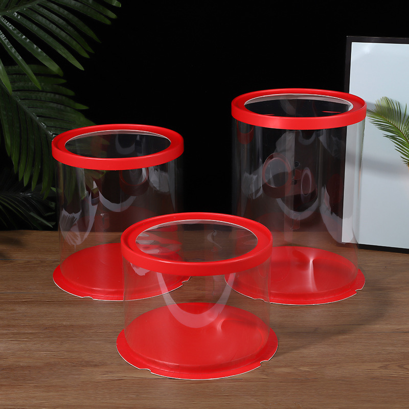 厂家现货透明圆形红色蛋糕盒子4/6/8/10寸12寸单双层三层加高特高