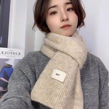 韩版egg围巾设计新款小众马卡龙糖果纯色交叉毛线时尚ins针织围巾
