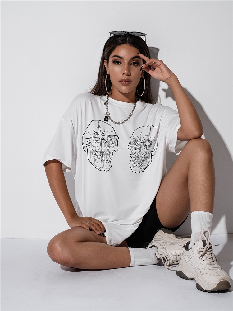 women s skull print casual T-shirt nihaostyles clothing wholesale NSGMY70925