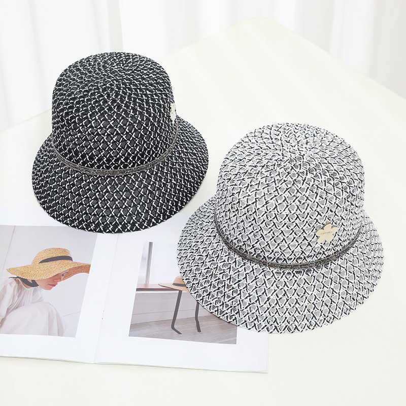 日本设计师款小众水桶帽夏季纸草辨直筒钟型盆帽子个性文艺草帽子
