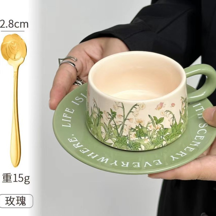 Tazas y platos de cerámica retro estilo americano pinturas al óleo de estilo medieval taza de té de la tarde taza de orquídea de campana taza de café plato