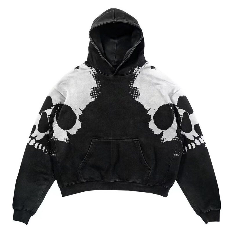 New Cross Border 2024 Gothic Casual Explosive Print Men's Clothing Skull Hoodie Harajuku Vintage Y2K