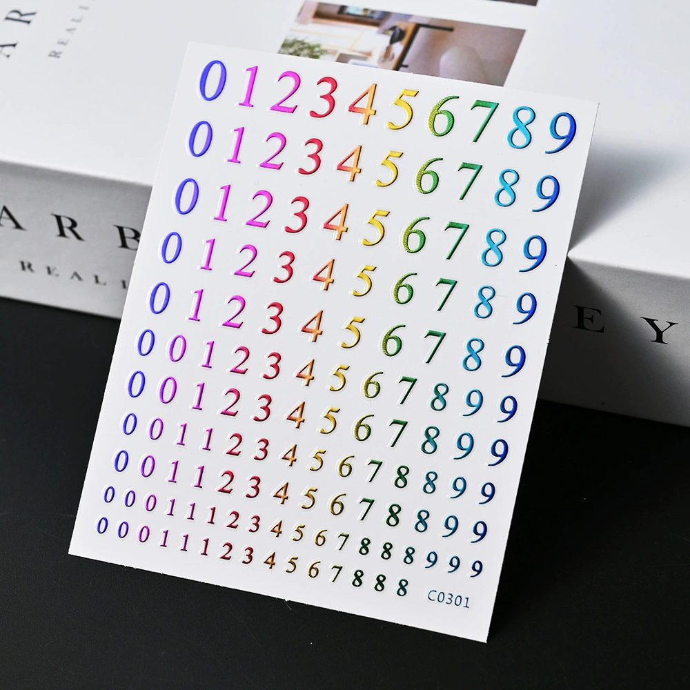 Большой маленький размер Арабская цифровая наклейка для ногтей 9 цветов клейкая самоклеящаяся наклейка для ногтей 3D лазерная простая ветровая наклейка для ногтей