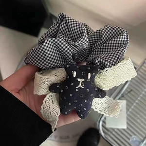 Academy-style navy blue bear lace bow hair tie, 2026 new model, high-end, stylish, versatile hair band