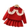 Sweater, demi-season set, knitted children's false collar girl's, Korean style, western style, flowered