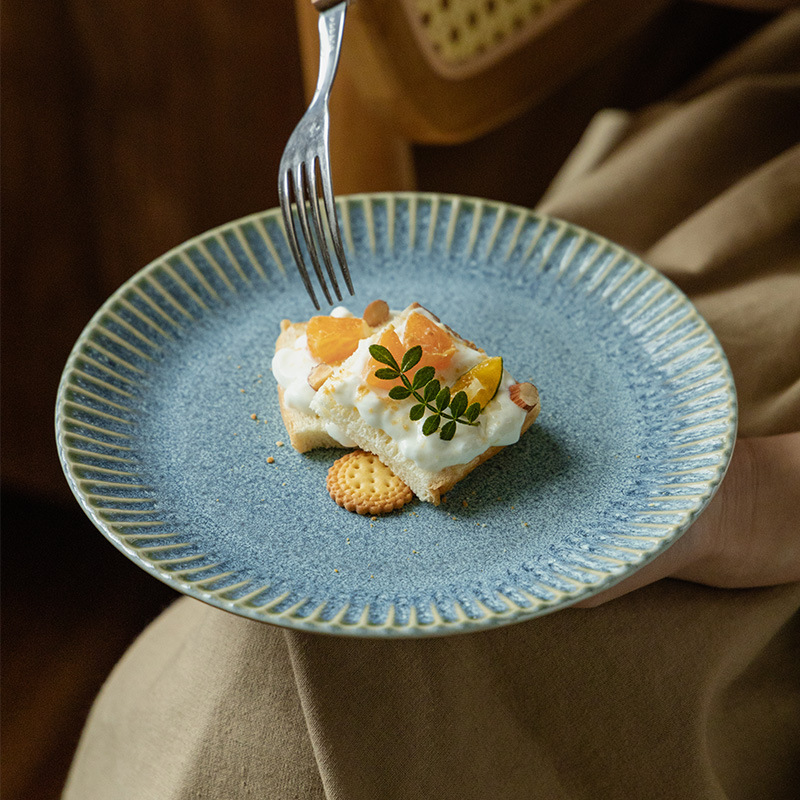 Vajilla de plato grande de cerámica en relieve de alta calidad, exquisito postre doméstico, plato de aperitivos, plato de pasta de bistec de restaurante de cambio de horno